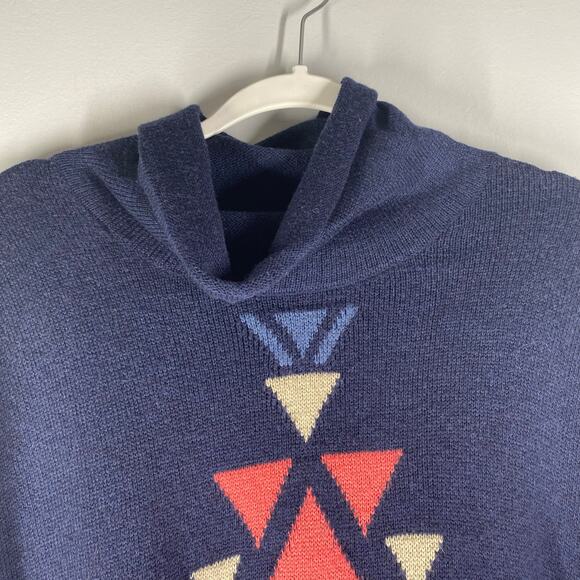 J. Jill Poncho Style Sweater Cowl Neck Aztec Southwestern Blue Large Petite - Picture 3 of 9